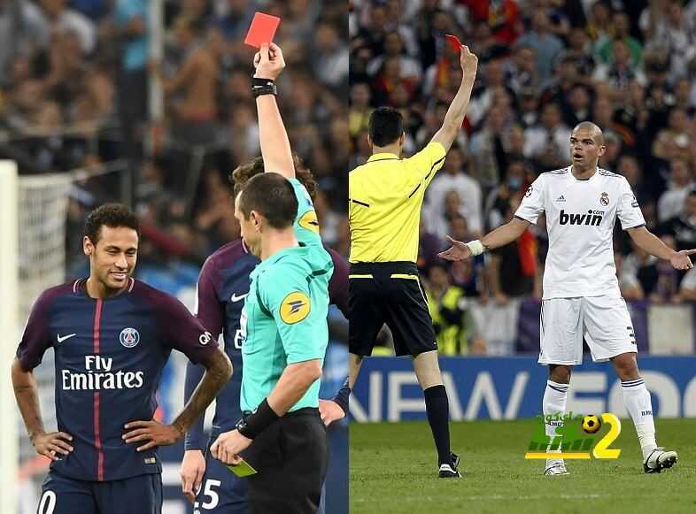 نيمار لازال متفوقًا على بيبي في البطاقات الصفراء والحمراء