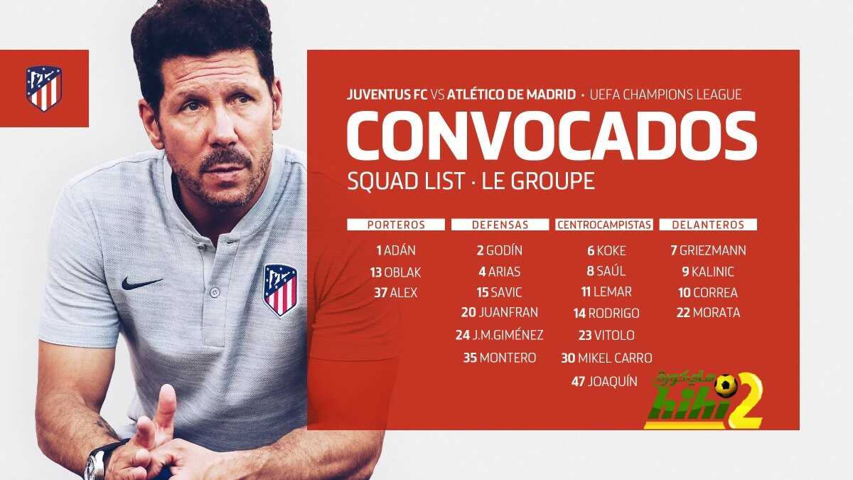 اتليتكو مدريد يعلن قائمته لمباراة يوفنتوس