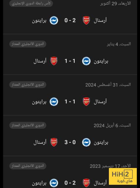 نتائج أخر 5 مباريات جمعت أرسنال و برايتون 3