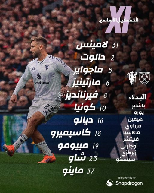 تشكيلة مانشستر يونايتد ضد وست هام في الدوري الإنجليزي 3